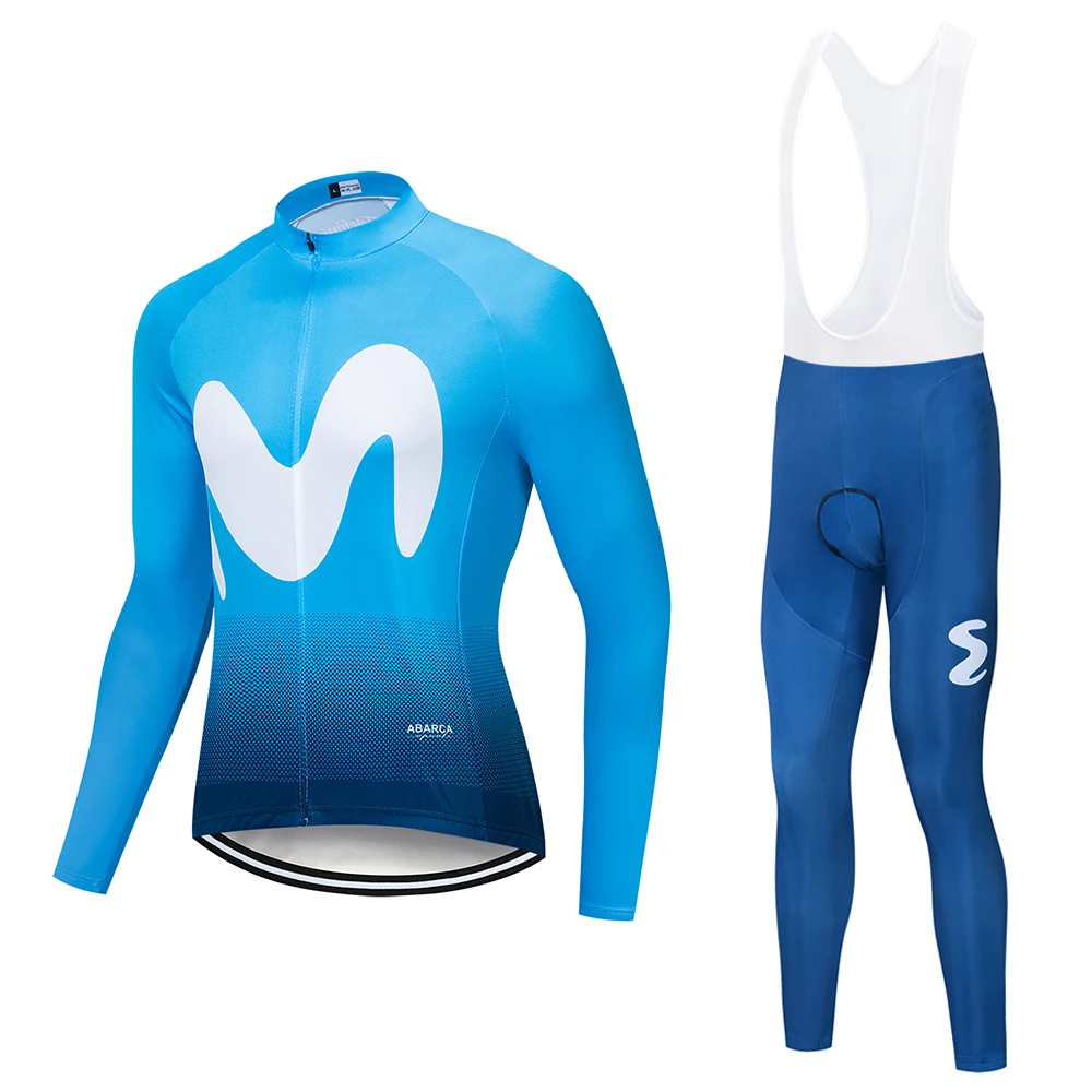 Movistar Команда с длинным рукавом Велоспорт Джерси Комплект комбинезон ropa ciclismo велоодежда MTB велосипед Джерси Униформа мужская одежда - Цвет: Cycling suit