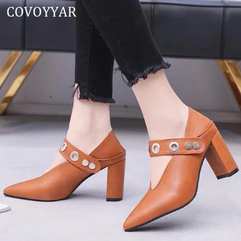 

COVOYYAR 2020 Fashion Shoes Women Punk Spring Chunky Heel Lady Pumps Pointed Toe High Heels Buckle Strap Ladies Shoes WHH210