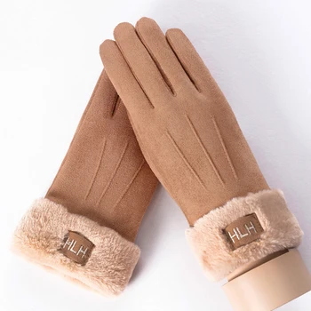 

New Winter Female Warm Cashmere Three Ribs Mittens Double Thick Plush Wrist Women Touch Screen Driving Gloves