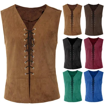 

Cosplay Costume Jacket Halloween cosplay Vintage Mens Medieval Shirt Vest Jacket Lace Up Renaissance Retro Sleeveless Top