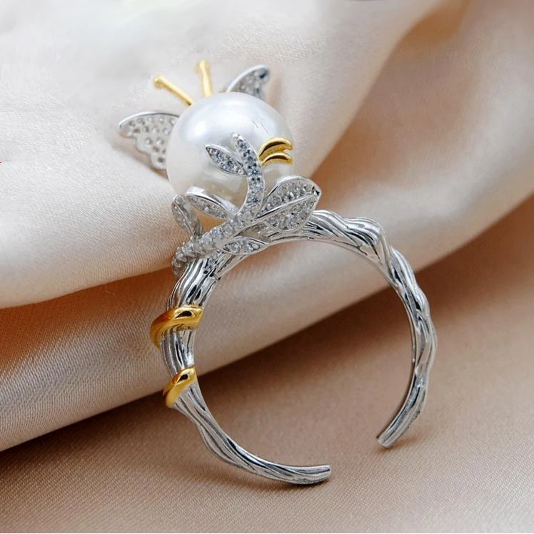 MeiBaPJ Настоящее серебро 925 проба Ювелирный Комплект бабочка натуральный круглый жемчуг кулон кольцо серьги Свадебные украшения для женщин