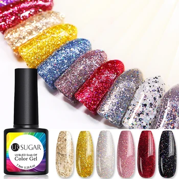 

UR SUGAR 7.5ml Glitter Sequins UV Gel Polish Holographi Colorful Gel Lacquers Soak Off Long Lasting Gel Polish Nail Art Varnish