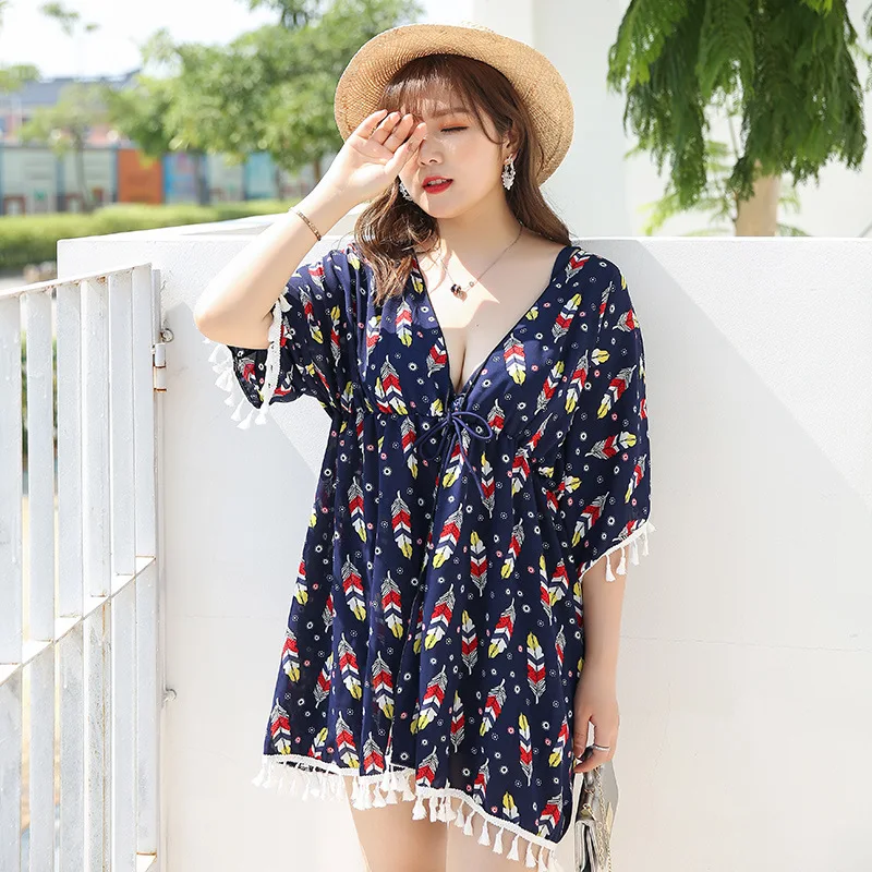 

South Korea Hot Springs Loose-Fit Belly Covering Split Type Cover-up Three-piece Set Plus-sized Bathing Suit Plus-sized Womenswe