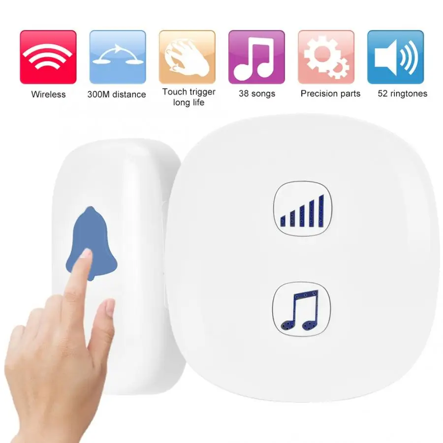 

Doorbell Wireless Smart Doorbell Security Home Transmitter 52 Ringtones 85-240V US Plug doorbell