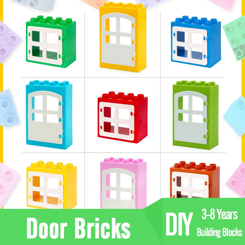 

Toy For Kids DIY House Big Particles Building Blocks Compatible Brand Duploingly Basics Accessory Movable Window Door Set Bricks