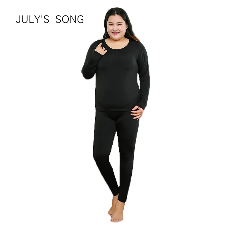 

JULY'S SONG Plus Size XL-6XL Women's Thermal Underwear Set Cotton Plus Vevet Long Johns Ladies Winter Warm Slim Shaper Female
