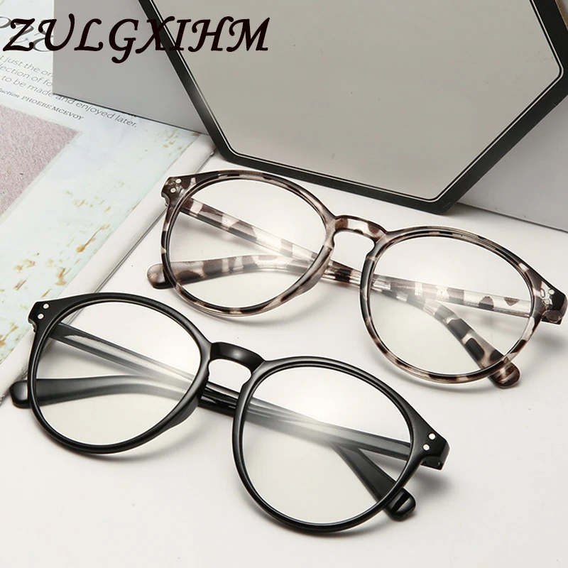 

Fashion Round Eyewear Frame for Women Men Vintage Flat Mirror Anti-Blue Light Eyeglasses Myopia Glasses -1.0 to -6.0