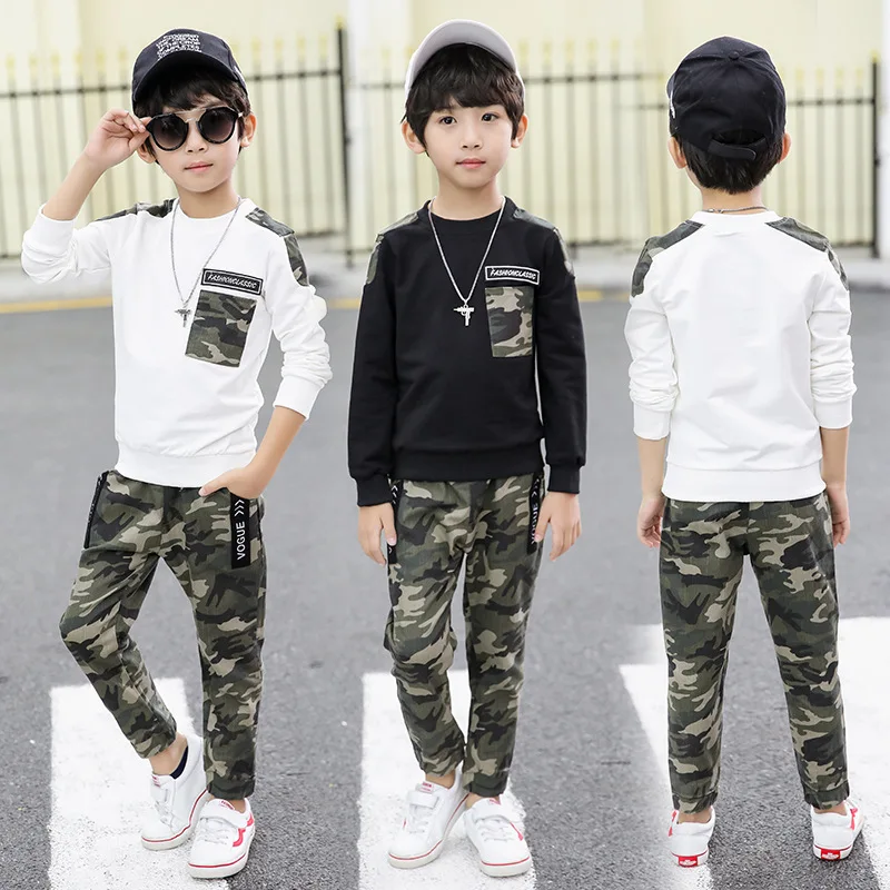 

Teen Kids Clothes Baby Boys Costume Letter Tracksuit Camouflage Tops Pants 2PCS Children Boy Winter Outfits Set Roupa Infantil