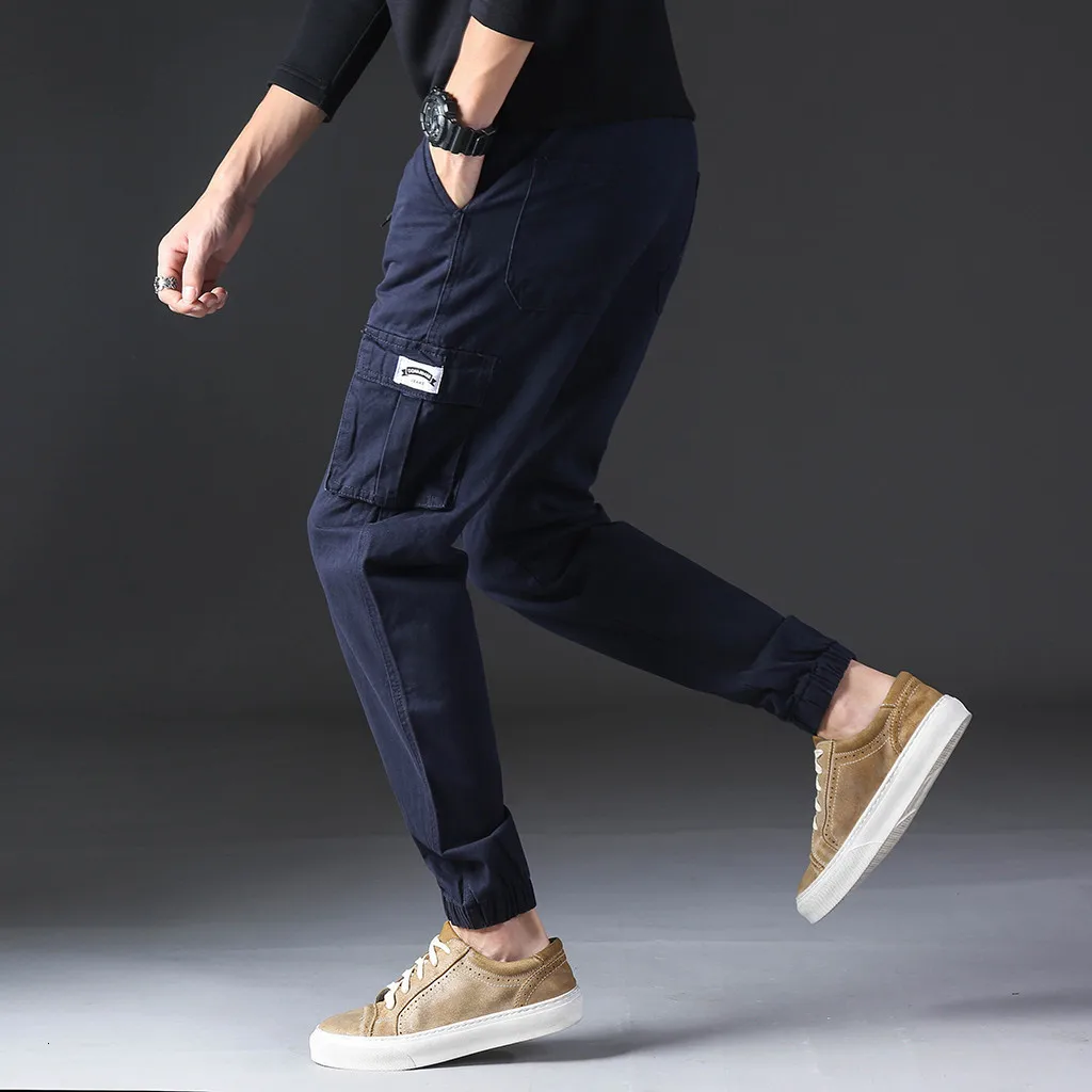 Sweatpants Joggers Trousers Male Fashion Full Length Pant Men's Cool Summer Hot Leisure Pants Multi-Pocket Spring Overalls M-4XL