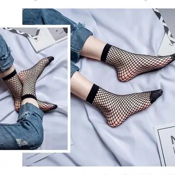 

2 Pairs Harajuku Women Black Hollow Out Fishnet Short Socks Elastic Ankle High Cotton Bottom Summer Mesh Net Hosiery