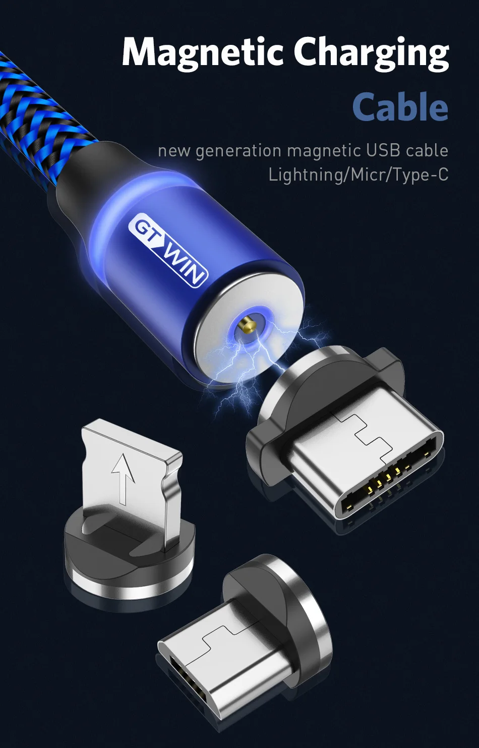GTWIN Магнитный кабель Micro USB кабель Магнитная Зарядка usb type c кабель для samsung Redmi Xiaomi usb c кабель для зарядки телефона