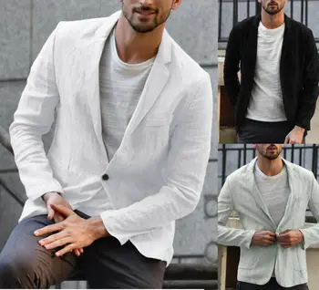

2019 Autumn Slim Fit Collar Cotton linen Coat Men England Style Pockets Jacket Slim Fit Coat Casual Outwear Linen Jacket Coats