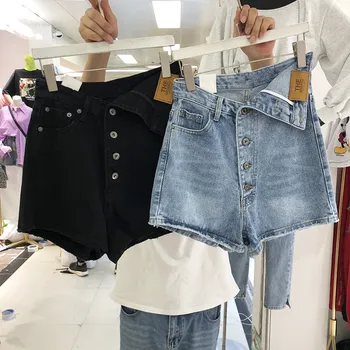 

Women's shorts summer 2020 new denim four-buckle cuffed denim shorts Korean version high waist bag hip short