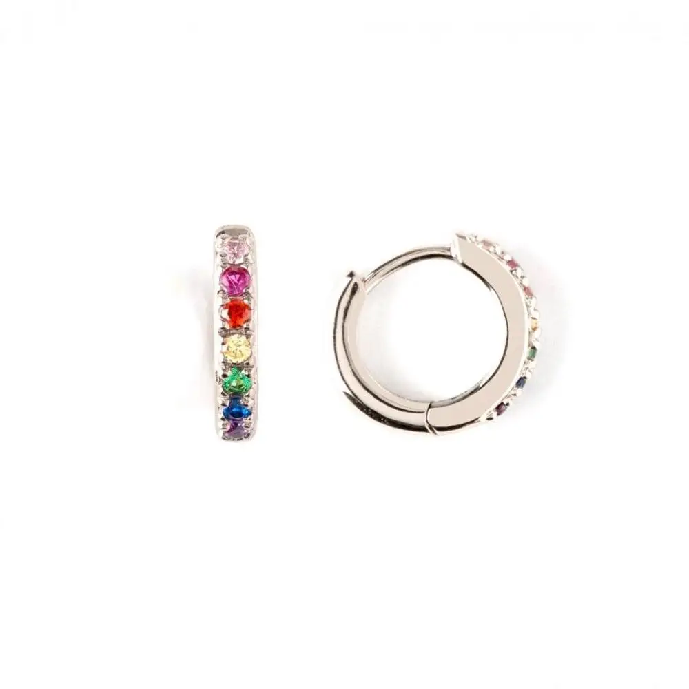 Altruist 925 пробы мини Huggies Кристалл CZ обручи красочные петли серьги-клипсы пирсинг для женщин круглый круг ювелирные изделия - Окраска металла: Mini Silver 1 Pair