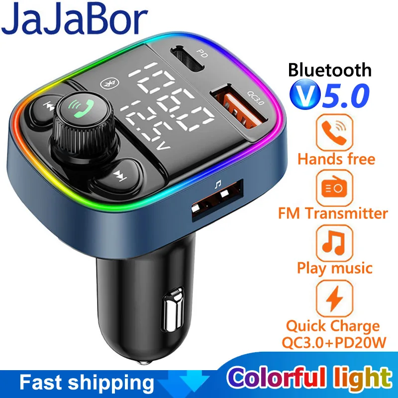 JaJaBor FM Transmitter Stereo Receiver PD20W Type C QC3.0 USB Charger