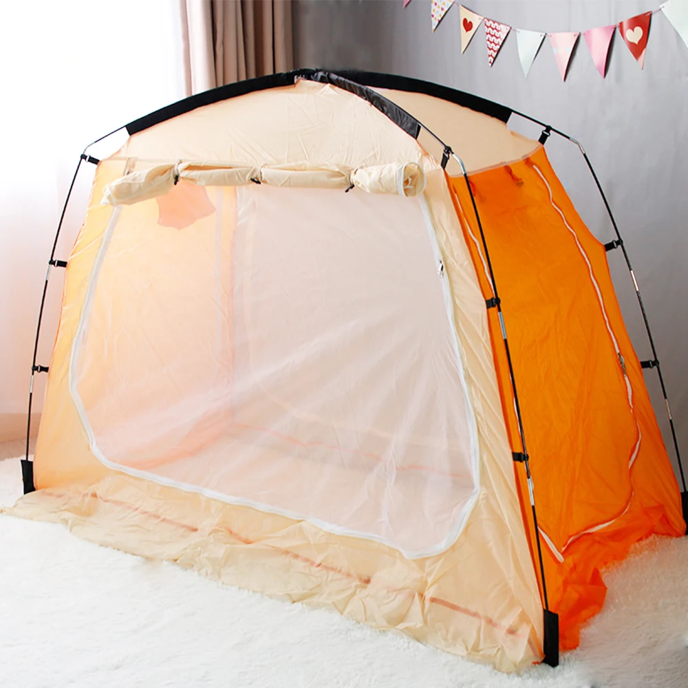 

Hot New 4 Doors Two-way Zippers Tent Bed Canopy Ultralight Mesh Bed Tents Keep Warm Indoor Home Camping Tent on Bed with Storage