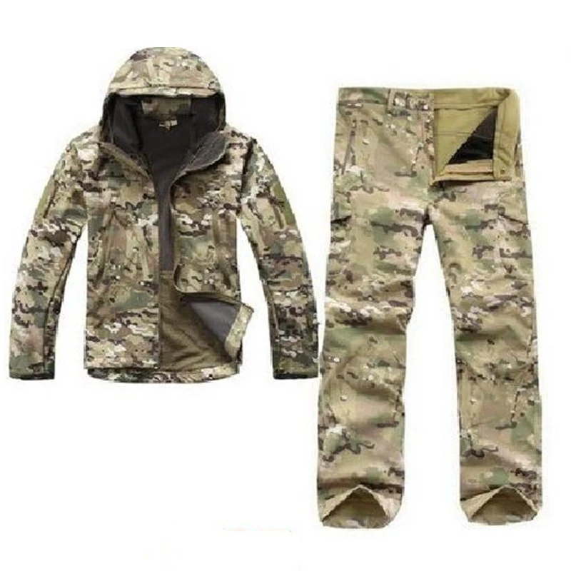 Открытый тактический охотничий TAD мягкая оболочка камуфляжная куртка брюки набор Мужская армейская спортивная водонепроницаемая одежда военная походная куртка брюки