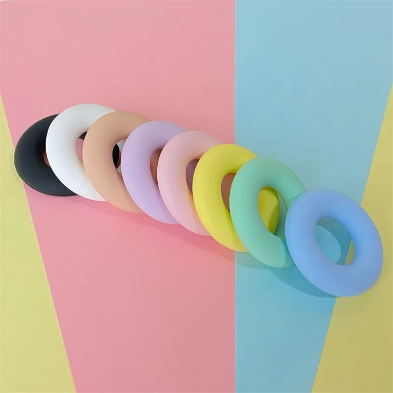 5pcs Donut Round Silicone Teether  Beads Baby Teething Ring  Food Grade Teething Necklace Toy Baby Products 4