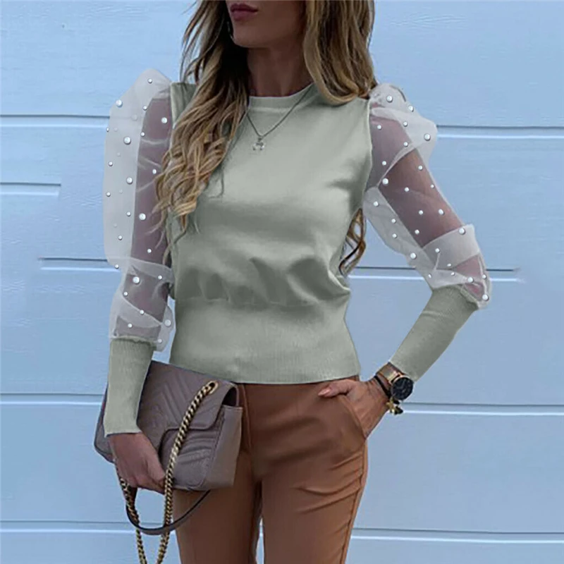 Fashion 2020 Women O Neck Blouses Mesh Tulle Ruffle Shirts Long Puff Sleeve Shirt Solid Color Lady Shirts Autumn Women OL Tops Fashion 2020 Women O Neck Blouses Mesh Tulle Ruffle Shirts Long Puff Sleeve Shirt Solid Color Lady Shirts Autumn Women OL Tops