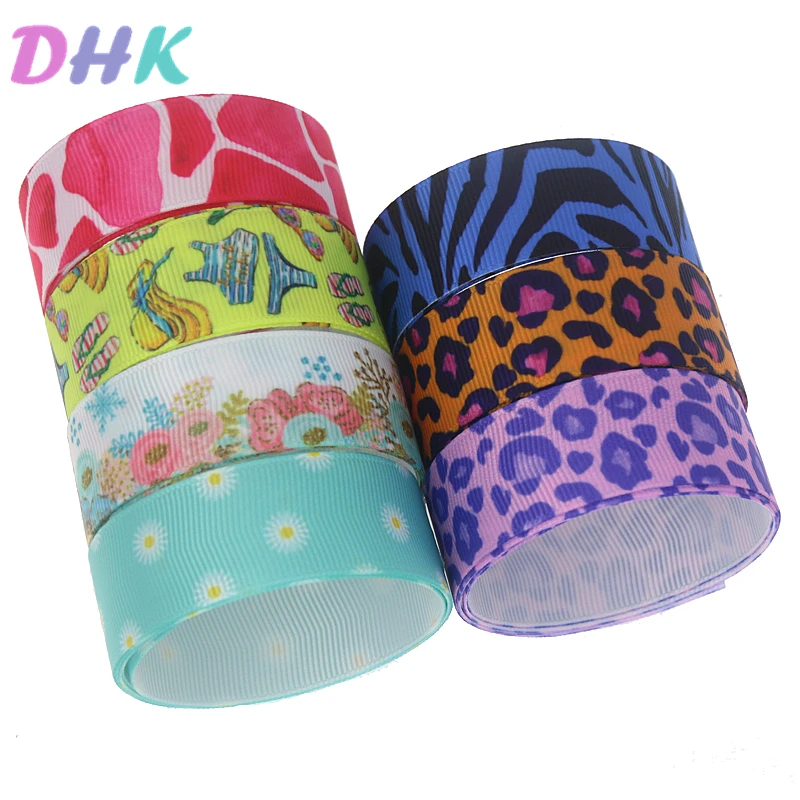 

DHK 5yards leopard flower swimm Printed Grosgrain Ribbon Accessory Hairbow Headwear Decoration DIY Wholesale OEM C1743