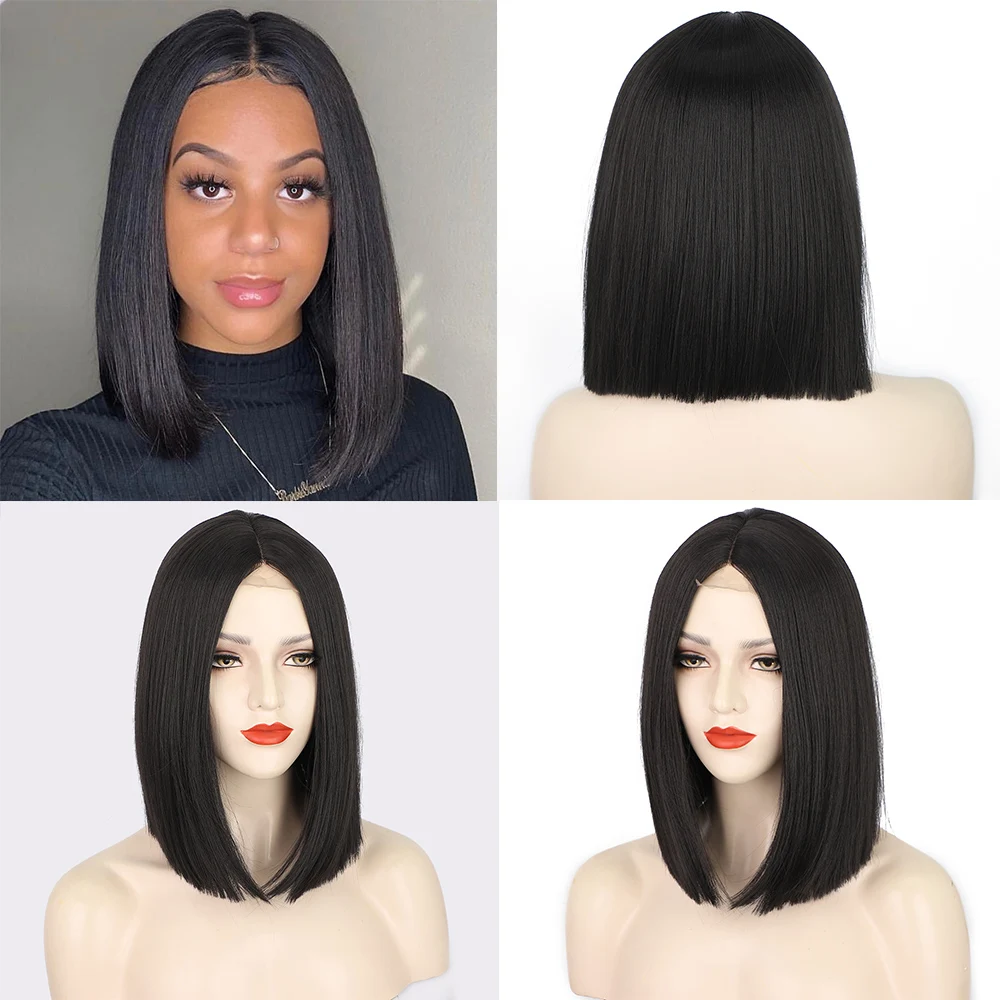 Sintéticas para as Mulheres Reta com Natural Perucas Curto Reta Peruca Destaque Ombre Colorido Hairline Cosplay Brasileiro Bob 9 High Quality Apliques e perucas