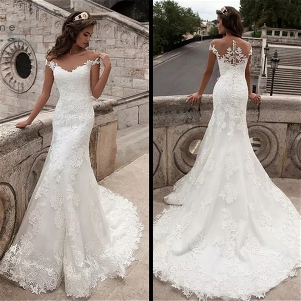 vestido de noiva Sexy Little Mermaid Wedding Dresses Open Back Sweetheart Bride Gown White Lace Appliques Bridal Wedding Dresses