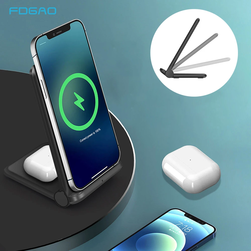 2 in 1 20W Fast Qi Wireless Charger Stand For Samsung S9 S10 S20 Foldable Charging Holder For iPhone 12 11 XR X XS 8 Airpods Pro