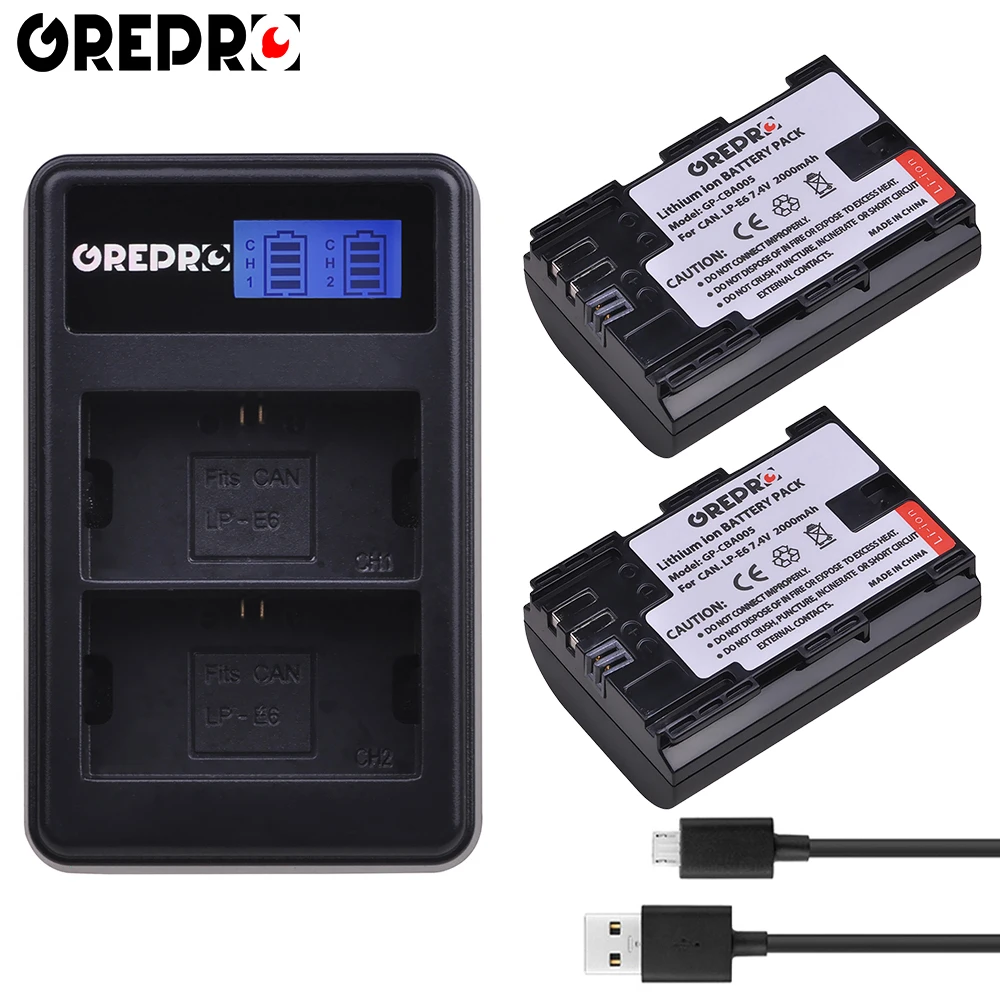 GREPRO LP-E6 LP-E6N LP E6 LPE6 цифровая батарея+ USB lcd двойное зарядное устройство для Canon EOS 6D 7D 5DS 5DSR 5D Mark II 5D 60D 60Da 70D