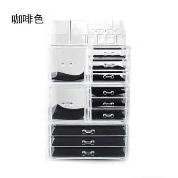 

Fashion 4Pcs Plastic Cosmetics Storage Rack Transparent 2 Large 9 Small Drawers Organizer Hot Selling