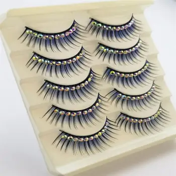 

5 Pairs Rhinestones Glitter Artificial Eyelashes Extension Cosmetic Makeup Tool