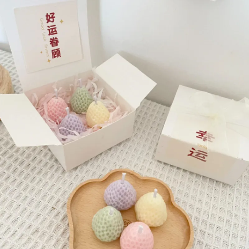 4pcs/box 4Color INS Korea Fruit Strawberry Scented Soy Wax Candle Ornament Home Decor Creative Wedding Valentine Day Party Gift | Дом и сад