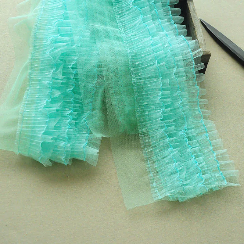 Mint Green 15 см Широкий роскошный шесть слоев тюль романтическая точка 3d плиссированные оборки отделка платье кружевные ленты свадебное платье DIY шитье гипюр Декор - Цвет: Mint Green