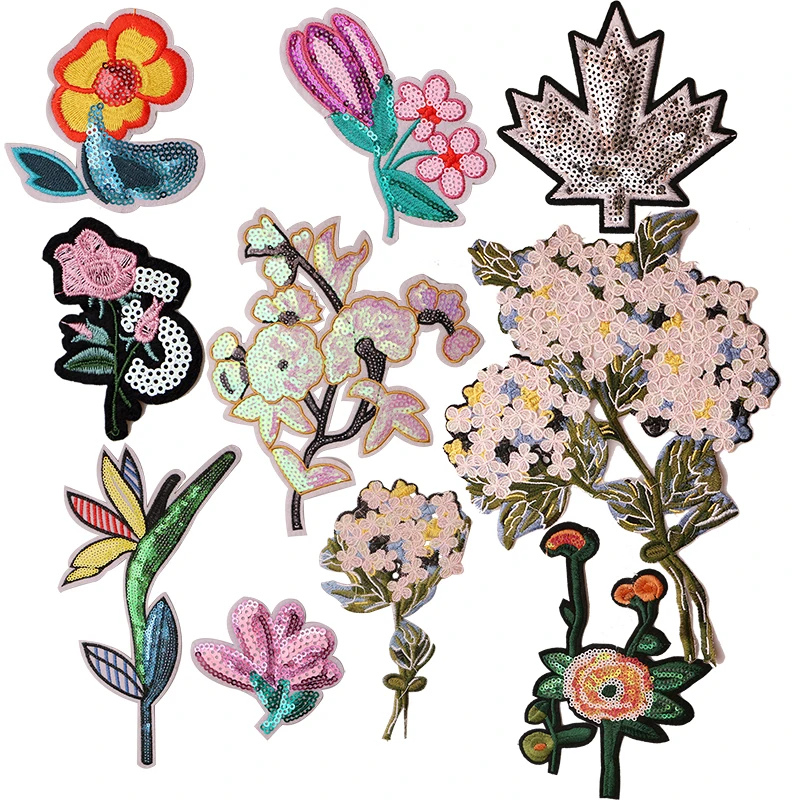 

Rose, cherry blossom sequin icons Embroidered Iron on Patches for Clothing DIY Stripes Clothes Patchwork Stickers Custom Badges