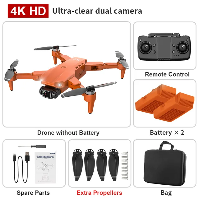 XKJ L900 PRO GPS Drone 4K Dual HD Camera Professional Aerial Photography Brushless Motor Foldable Quadcopter RC Distance1200MOrange