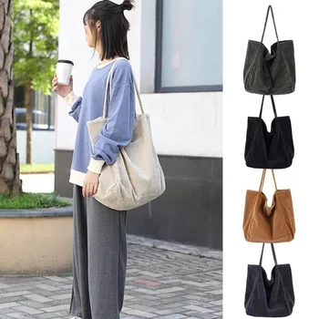 

Women Corduroy Canvas Shoulder Bags Female Eco Cloth Pouch Shopping Lining Handbag Bag Foldable Fashion Reusable Cotton A2C7