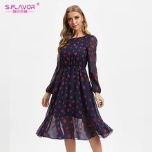 Vestido de Chifón con estampado de labios rojos para mujer de S.FLAVOR, vestido informal de manga larga a la moda de primavera y Verano de 2020, Vestidos Midi de playa bohemios