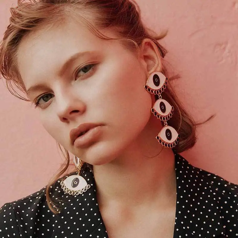 AOMU уличный стиль винтажные Boho три эмалированные серьги от сглаза для женщин Преувеличенные эффектные очаровательные серьги, ювелирные изделия набор