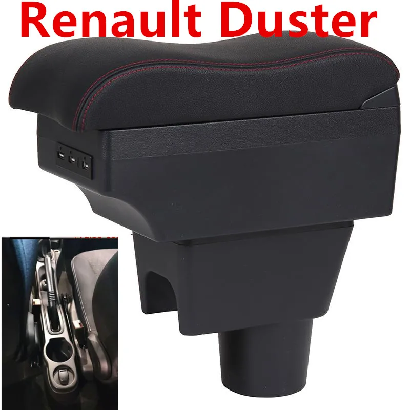 

For Renault Duster Armrest box central Store content DUSTER armrest box with cup holder ashtray with USB interface