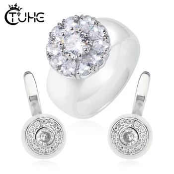 

Big Carat Wedding Jewelry Sets for Bridal Bridesmaid Jewelry Stud Earring Rings Austria Ceramic Material Crystal Jewelry