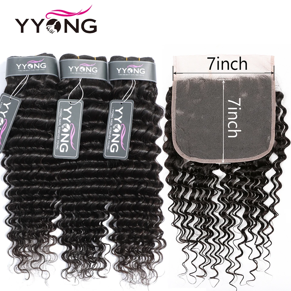 

Yyong Deep Wave Bundles With Closure, 7x7 Closure With Bundles Brazilian Human Hair Weave Bundles With Frontal Closure Remy