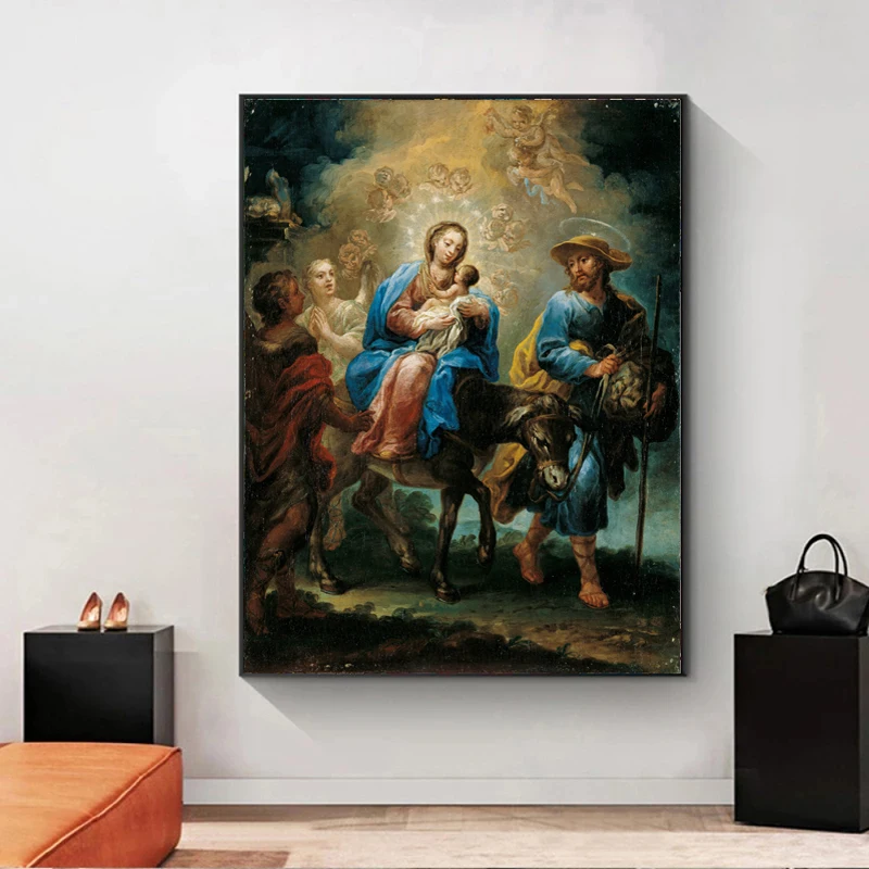 The Flight Into Egypt by Jerónimo Ezquerra Printed on Canvas