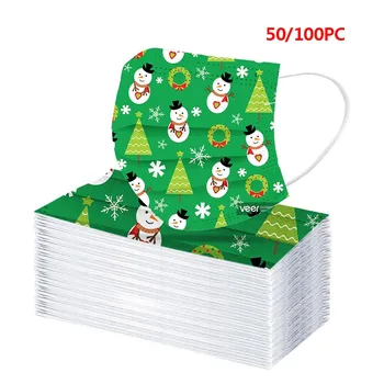 

50/100pc Disposable Face Masks Christmas Soft Masks For Adults 3-layer Masks Beautiful Fashion Face Mask Masque For Christmas