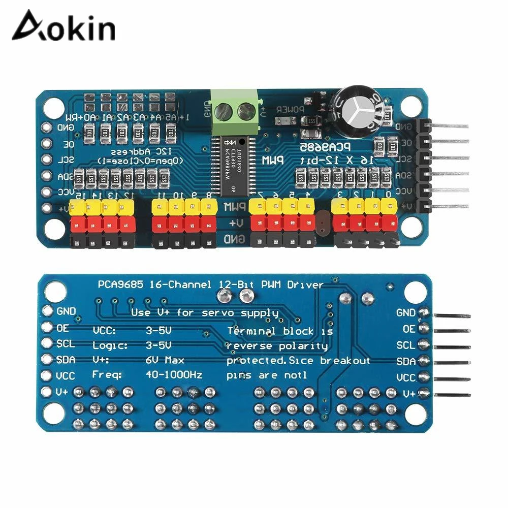 Aokin PCA9685 16-канальный видеорегистратор 12 битная ШИМ сервопривод доска IIC Интерфейс PCA9685 модуль контроллер Arduino Raspberry Pi