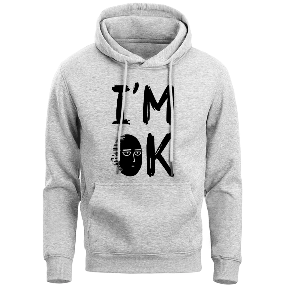 

One Punch Man I Am Ok Funny Hoodie Sweatshirt Men Hip Hop Harajuku 2019 Spring Autumn Warm Fleece Hoddies Japanese Streetwear