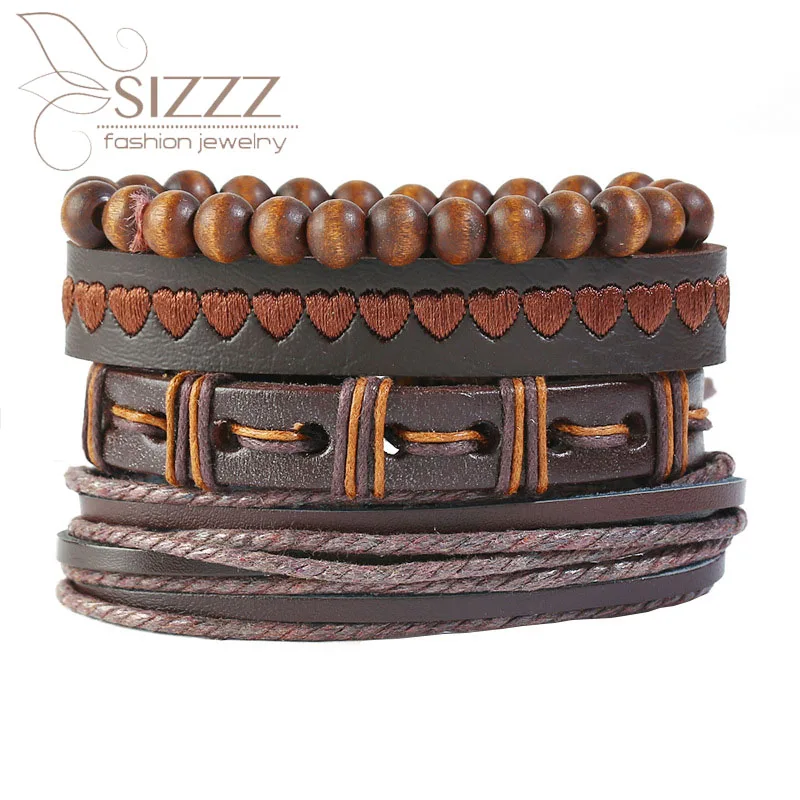 SIZZZ 2019 Новые Ретро Тканые 4 шт набор европейский и американский diy кожаный браслет