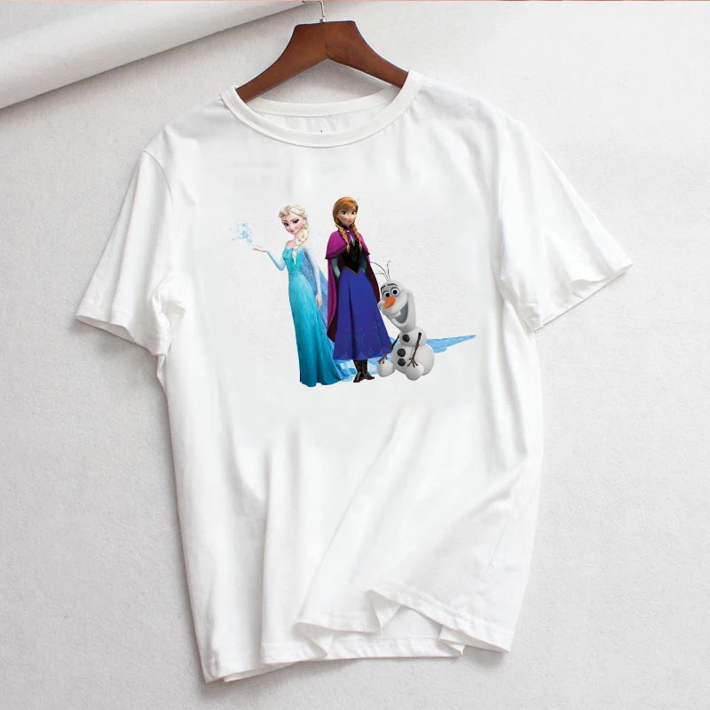 LUSLOS/Модная женская футболка с коротким рукавом, футболка с героями мультфильма «Холодное сердце», Kawaii, футболка с изображением Олафа, снеговика, топы, белые футболки для женщин - Цвет: 19bk925