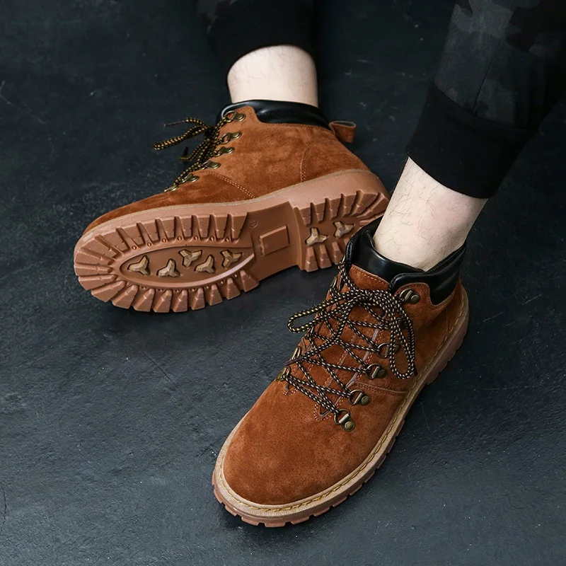 

Classics Leisure Solid Chelsea Boots Men Ankle Round Toe Lace-Up Boots Solid Casual Sewing Motorcycle Shoes