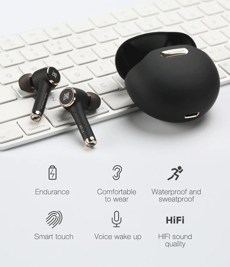 AUGLAMOUR AT-1 TWS Bluetooth 5,0 беспроводные наушники IPX5 водонепроницаемые спортивные AT1 HiFi наушники-вкладыши