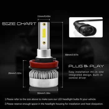 

LD2086 LED Waterproof Headlight 2PCS H11 110W 20000LM Globes Beam 6000K