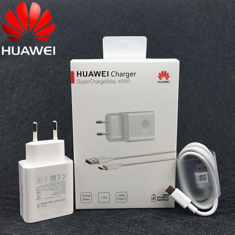 

Original Huawei Supercharger 40 W EU Charger power adapter 5A USB TYPE C Cable for Honor 9 10 Nova 5 5i p10 p20 p30 pro mate 30